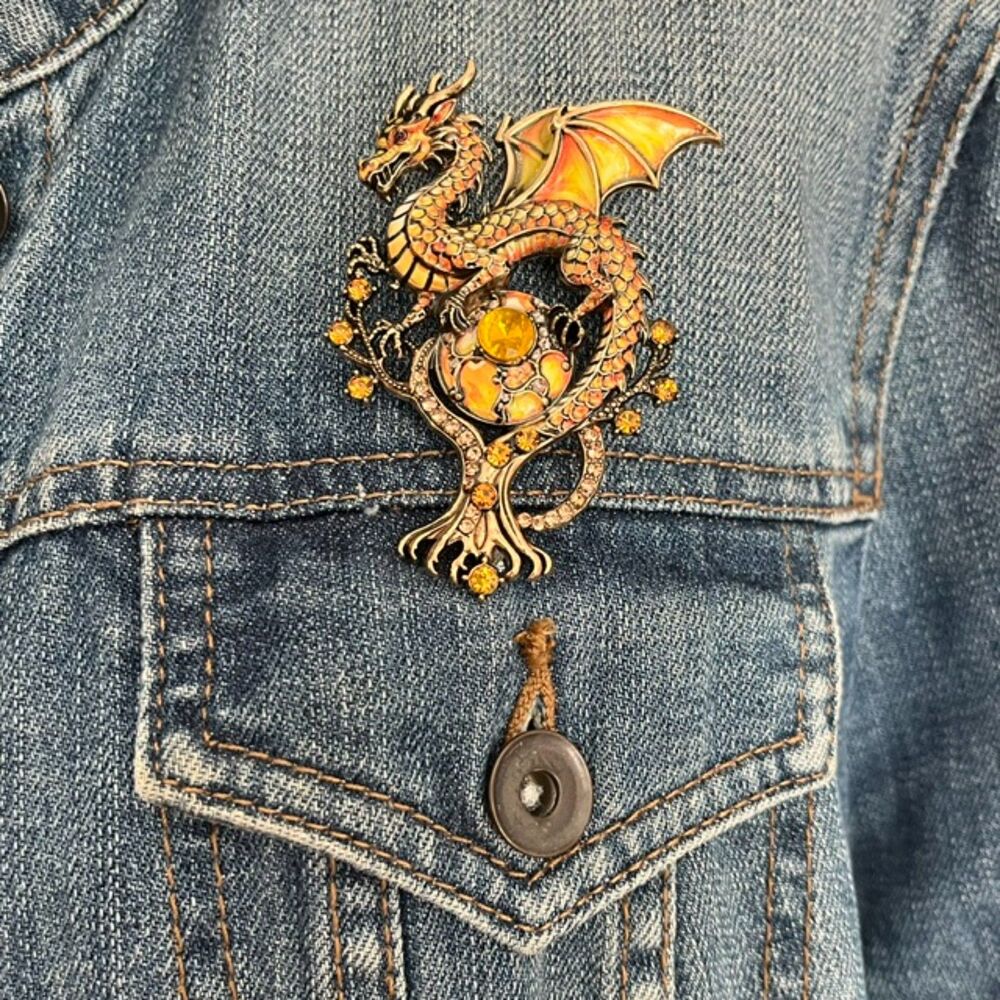 Mythical Golden Dragon & Orb Statement Brooch Pin NWOT